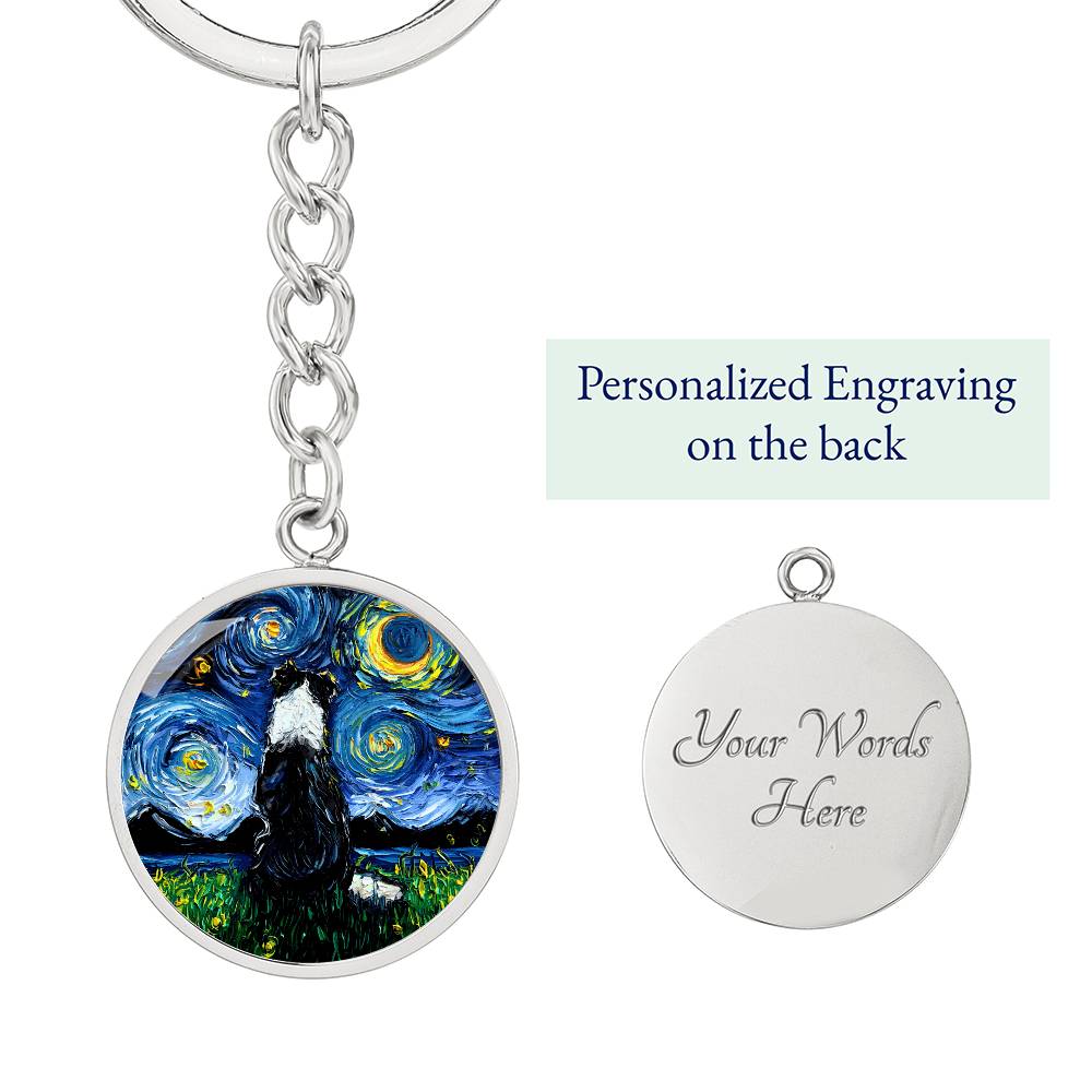 Border Collie Back Starry Night Round Keychain