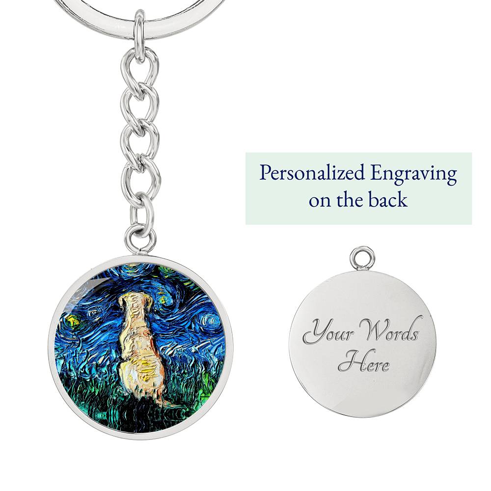 Yellow Labrador Back Starry Night Round Keychain