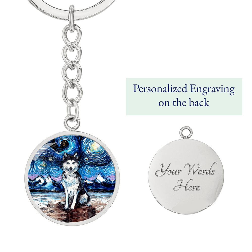 Husky Starry Night Round Keychain