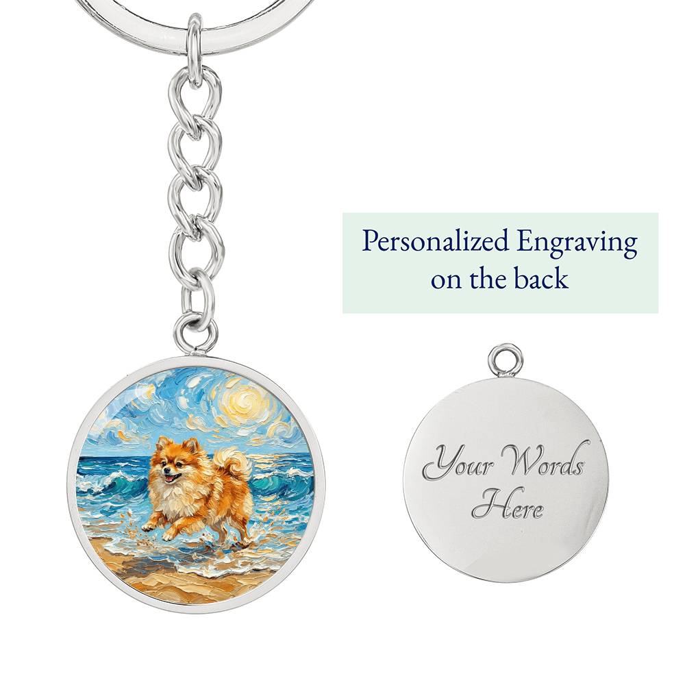 Beach Day - Pomeranian Round Keychain