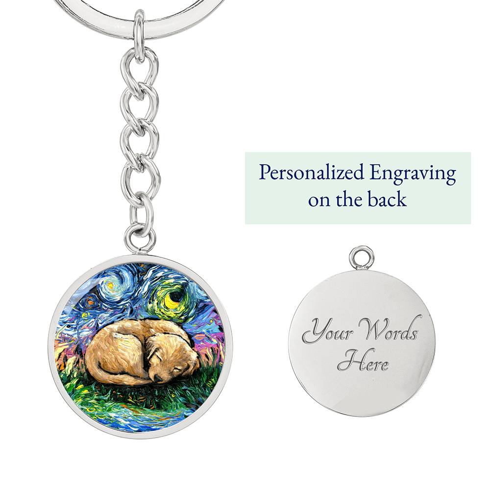 Sleepy Golden Retreiver Pup Round Keychain