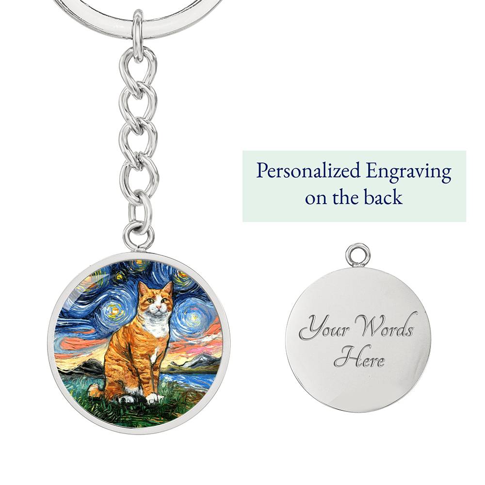 Orange and White Tabby Starry Night Round Keychain