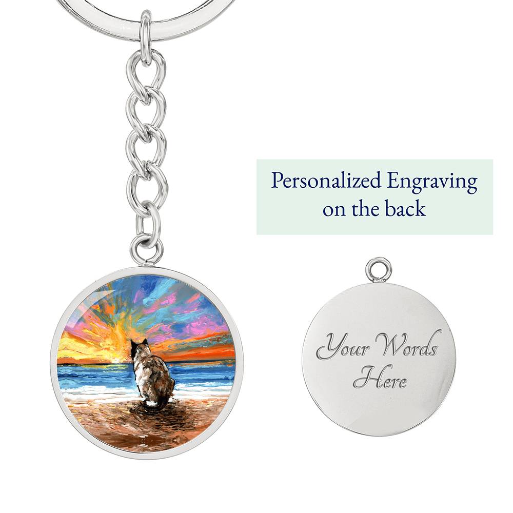 Beach Days - Snowshoe Cat Round Keychain