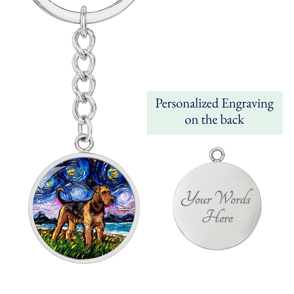 Airedale Starry Night Round Keychain