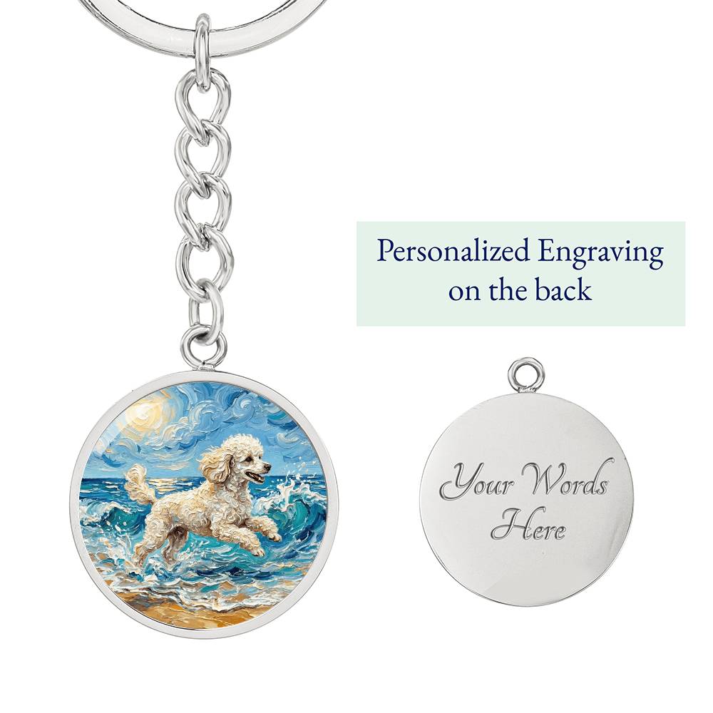 Beach Day - White Toy Poodle Round Keychain