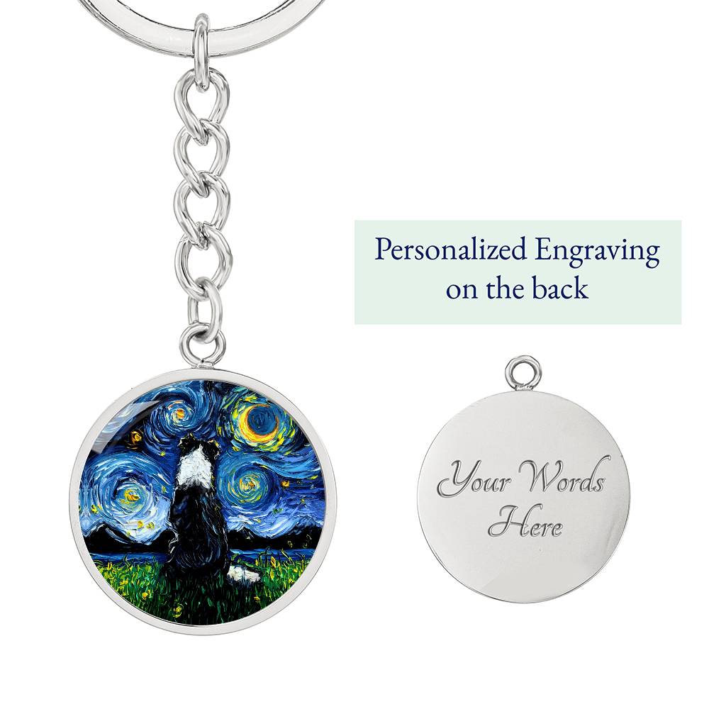 Border Collie Back Starry Night Round Keychain