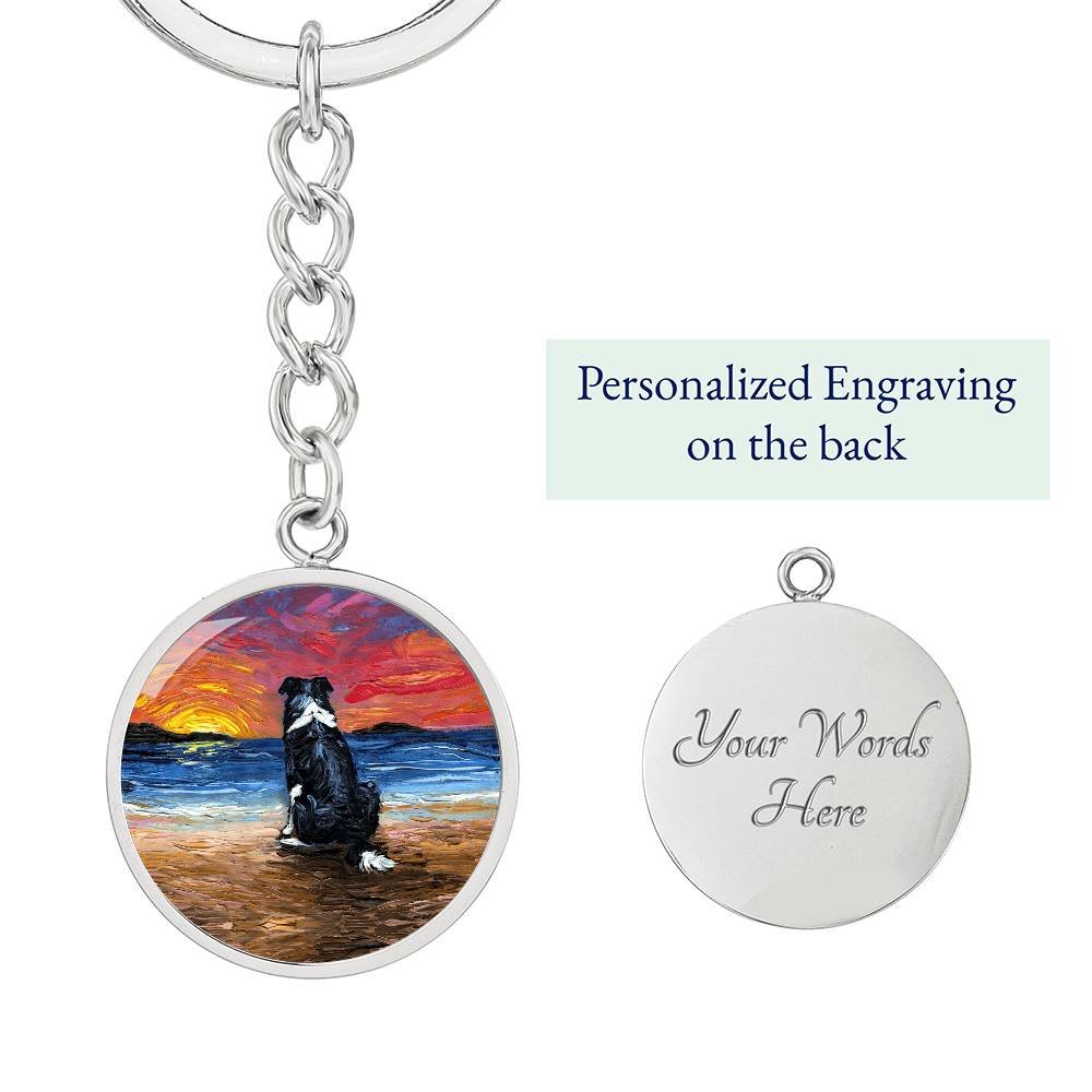 Beach Days - Border Collie Round Keychain