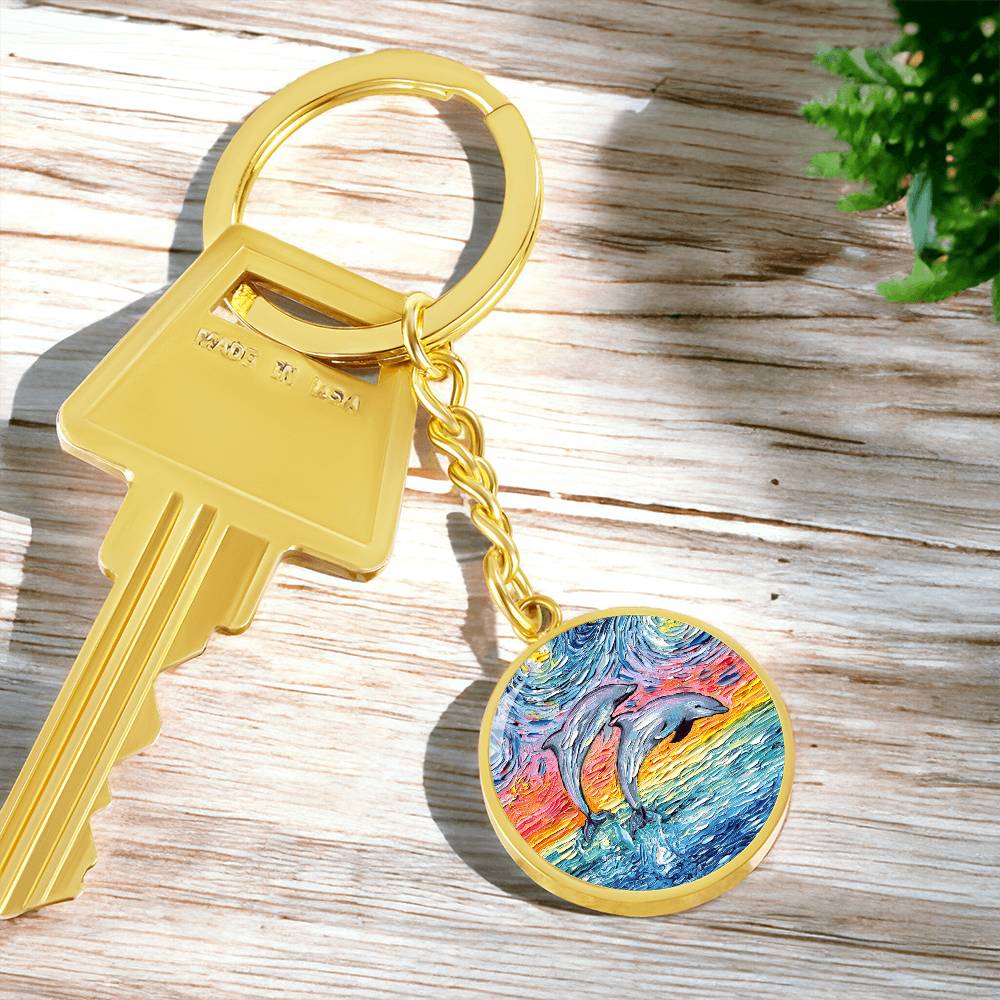 Dolphins Starry Night Round Keychain