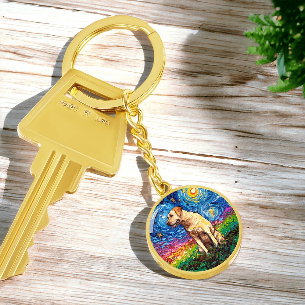 Yellow Labrador Starry Night Round Keychain