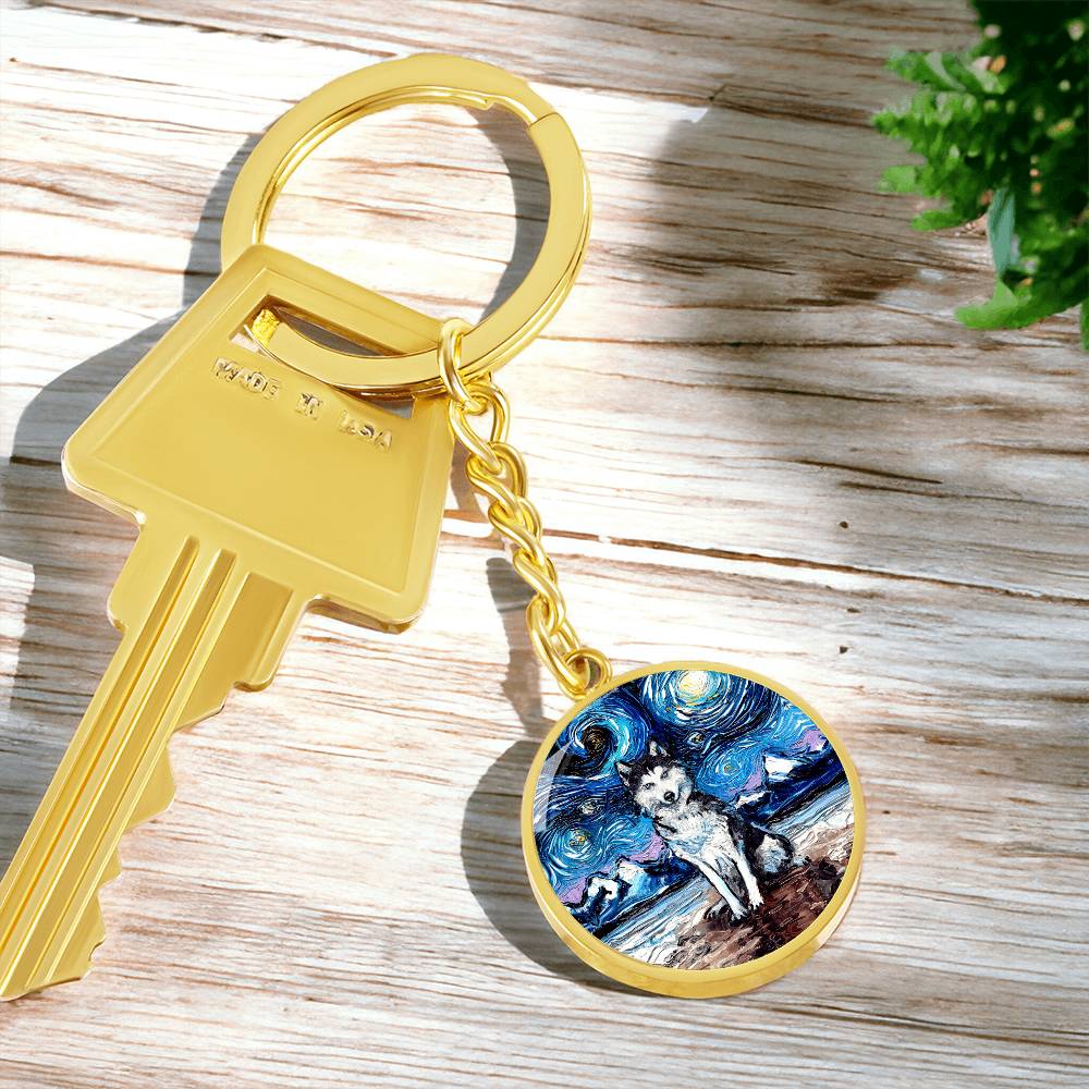 Husky Starry Night Round Keychain