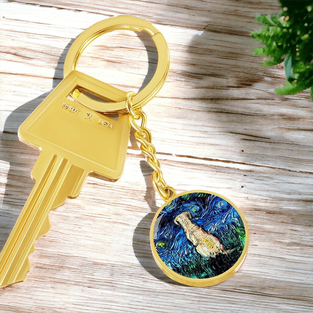 Yellow Labrador Back Starry Night Round Keychain