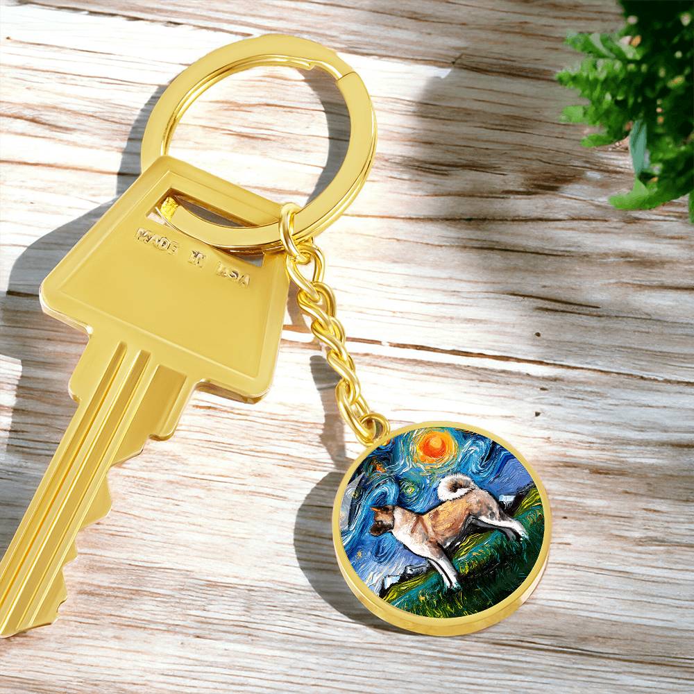 Akita Starry Night Round Keychain