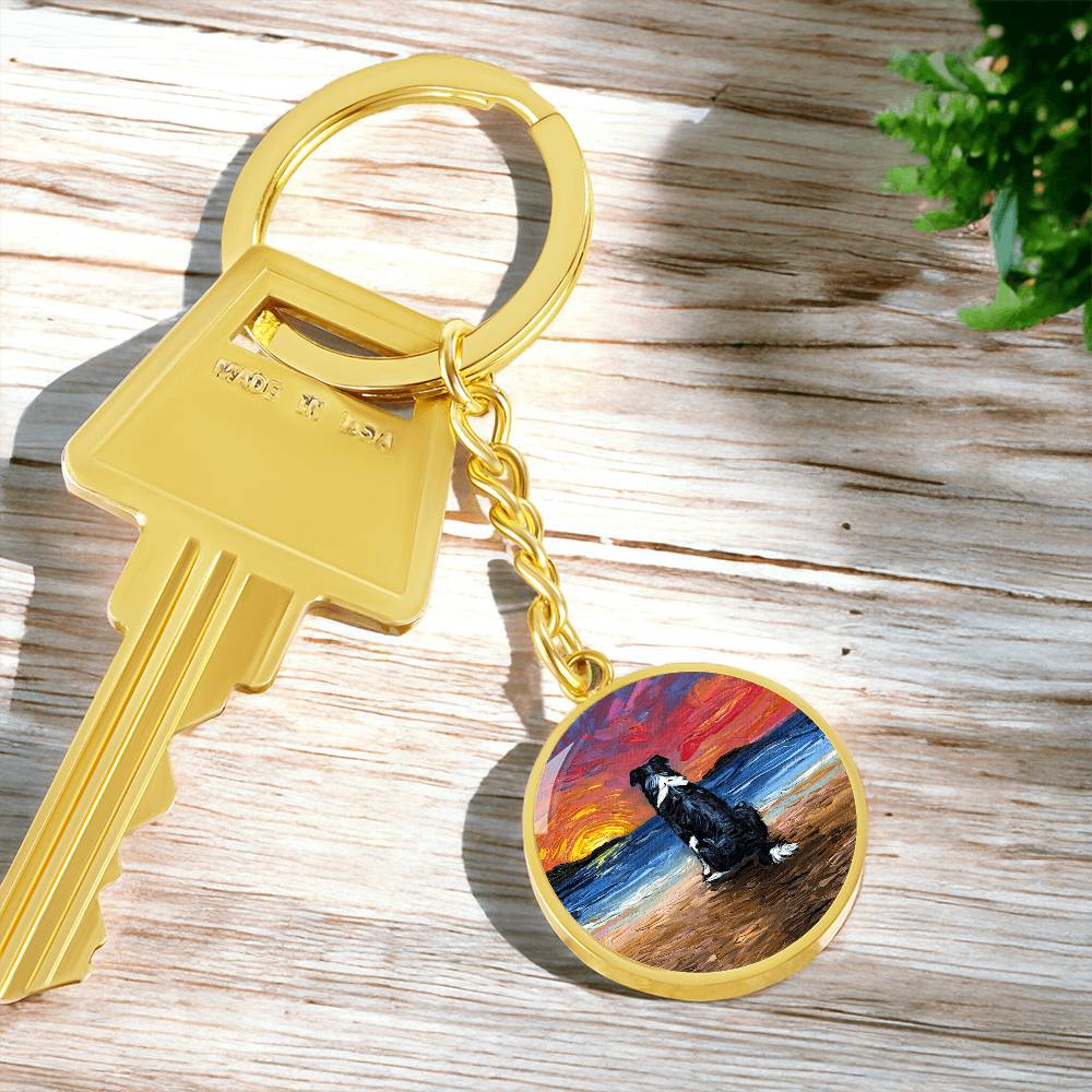 Beach Days - Border Collie Round Keychain