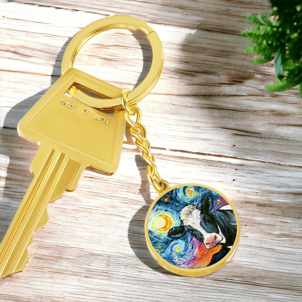 Holstein Starry Night Round Keychain