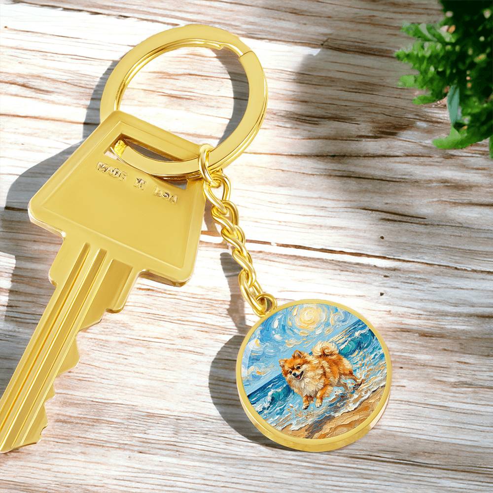 Beach Day - Pomeranian Round Keychain
