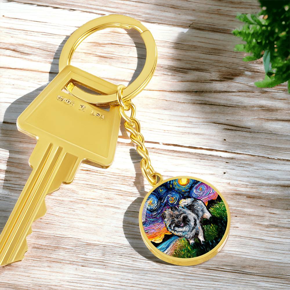 Keeshond Starry Night Round Keychain