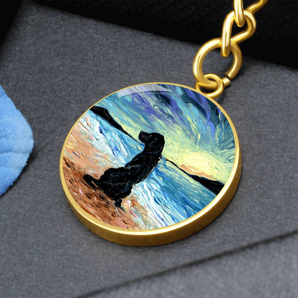 Beach Days - Black Labrador Round Keychain