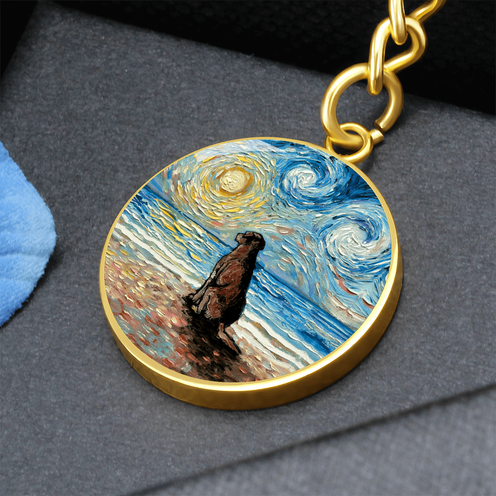 Beach Days - Chocolate Labrador Starry Night Round Keychain