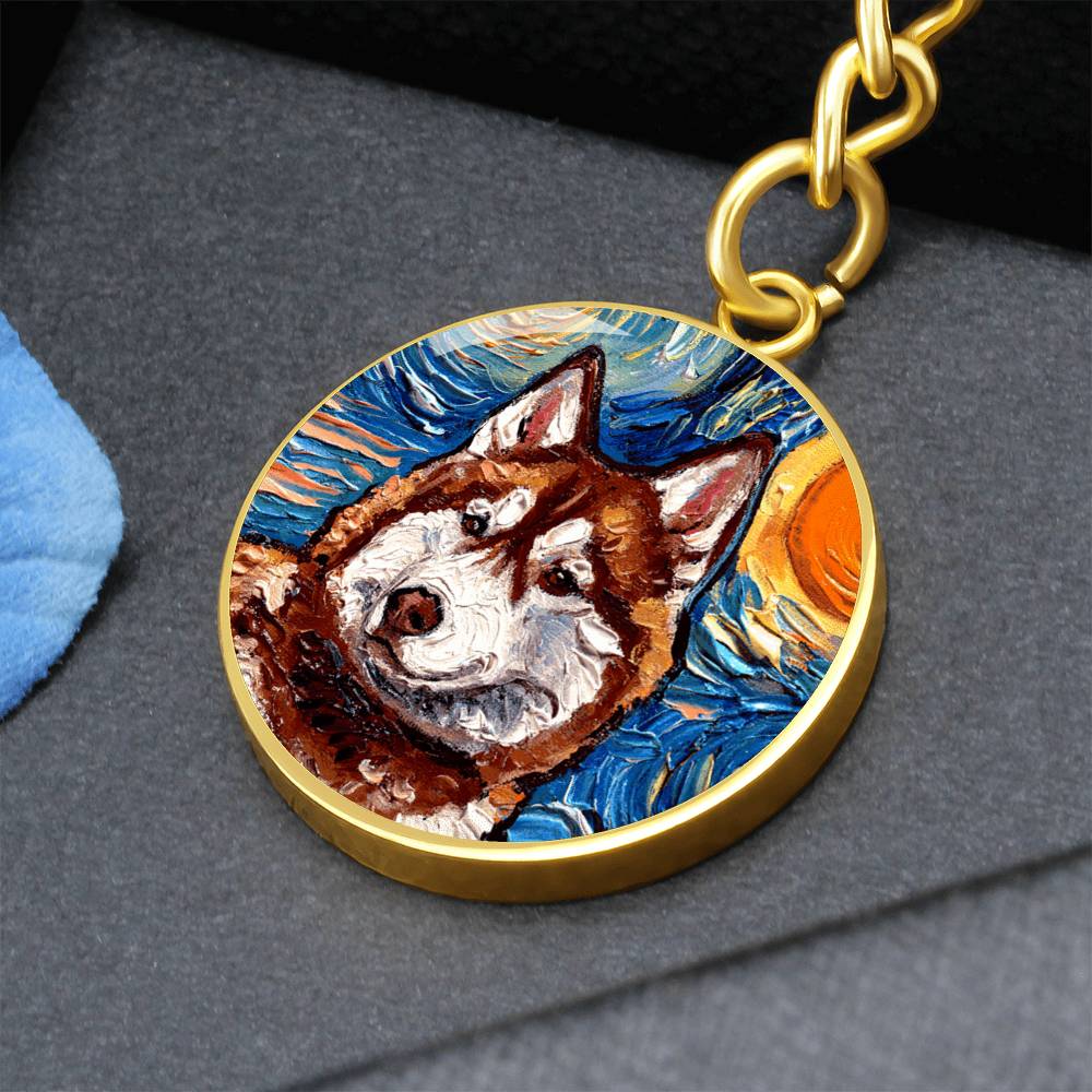Red Husky Portrait Round Keychain