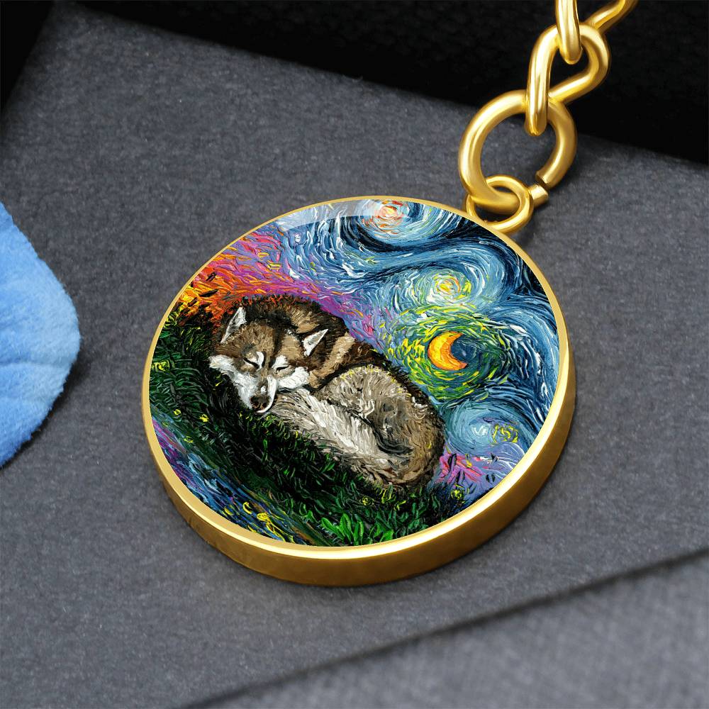 Sleeping Red Husky Round Keychain