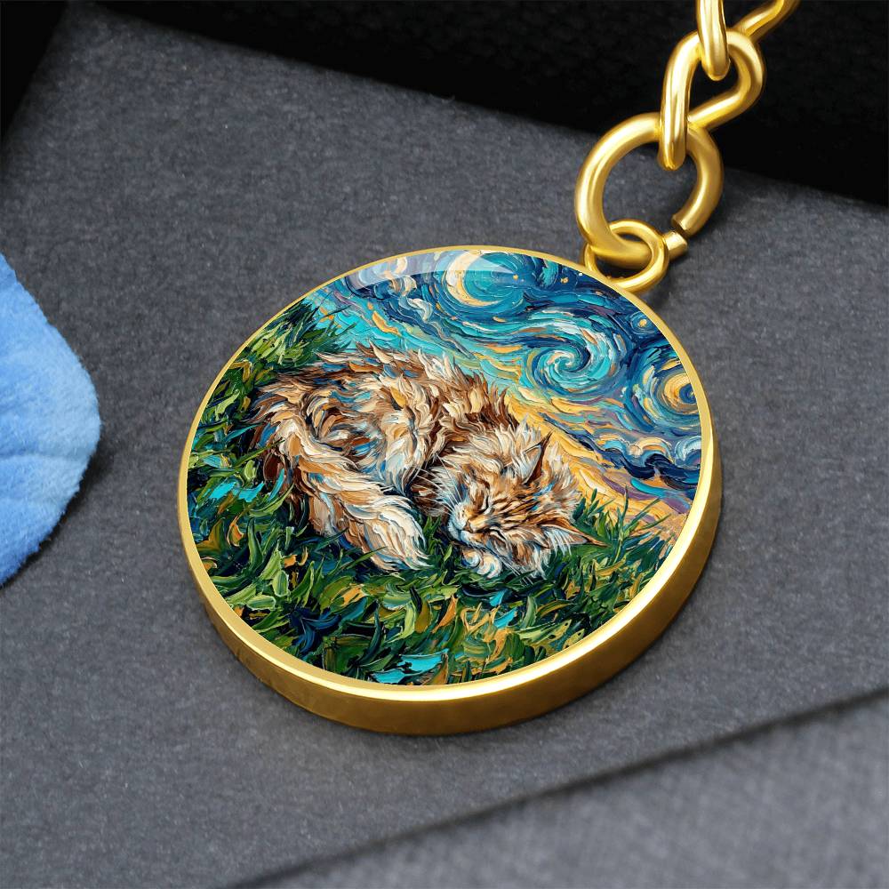 Sleepy Maine Coon Night Round Keychain