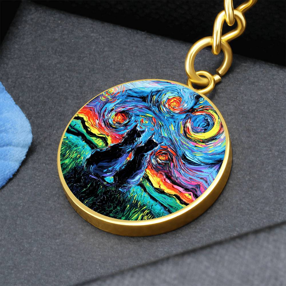 van Gogh's Cats Starry Night Round Keychain