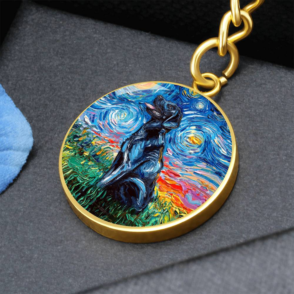 Black Labrador Starry Night Round Keychain