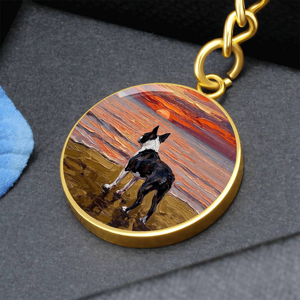 Beach Night - Boston Terrier Round Keychain