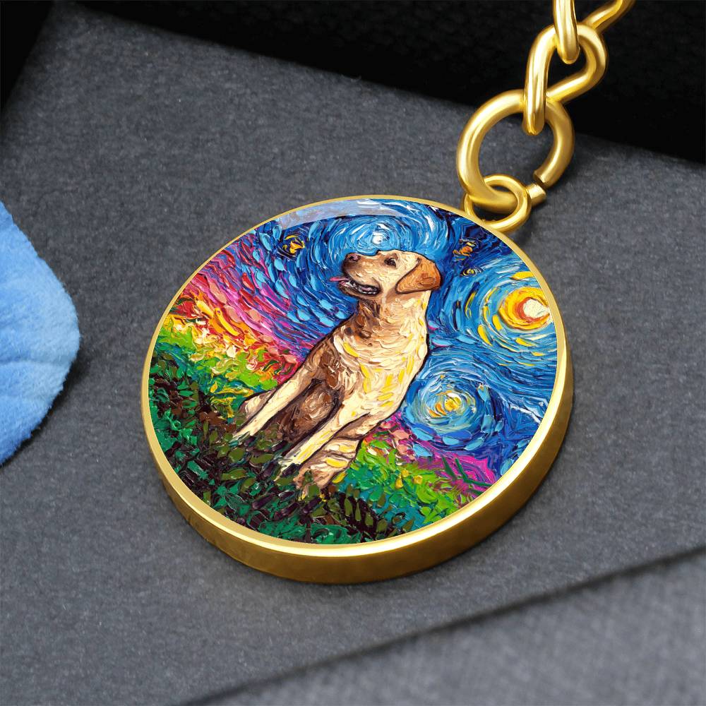 Yellow Labrador Starry Night Round Keychain