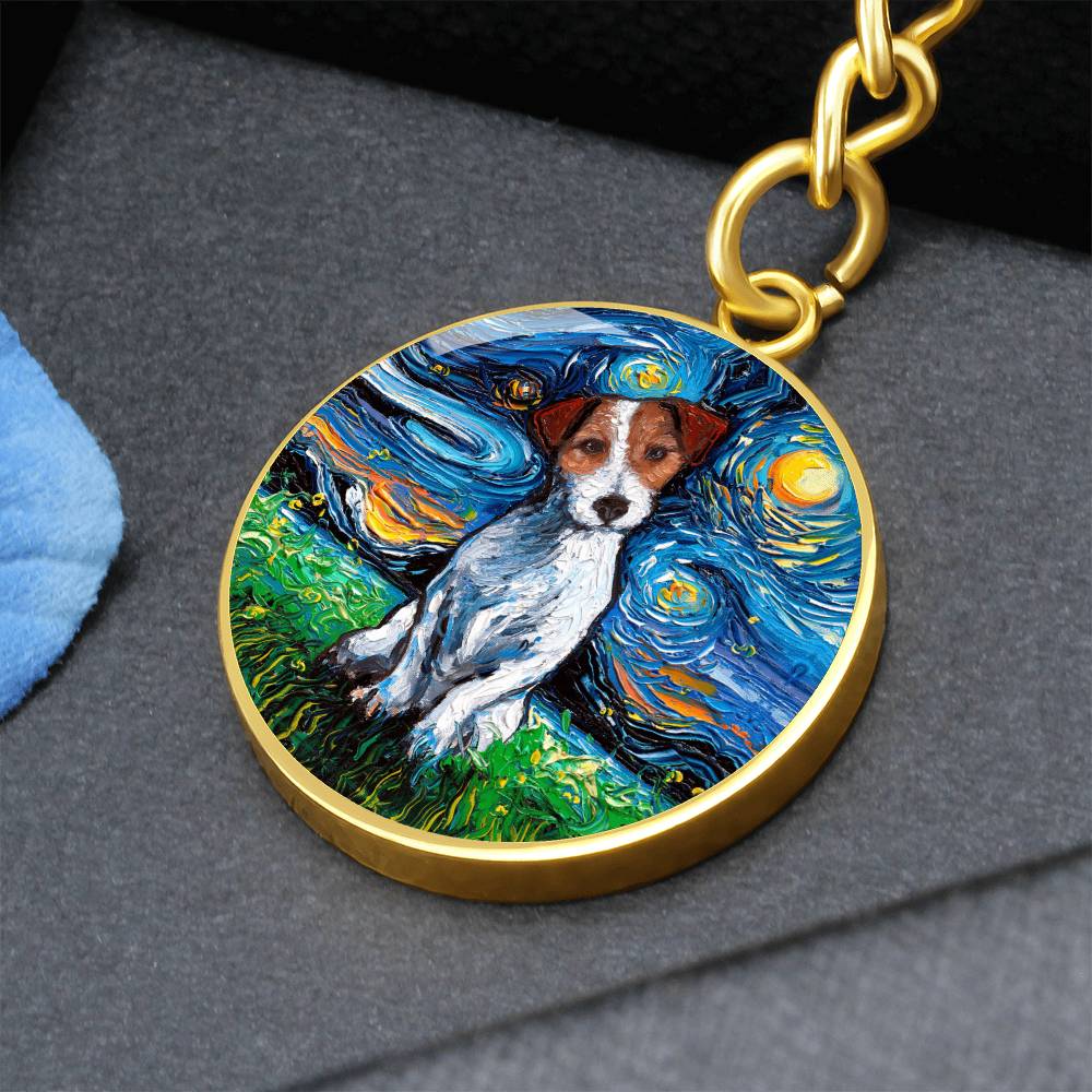 Jack Russell Terrier Starry Night Round Keychain