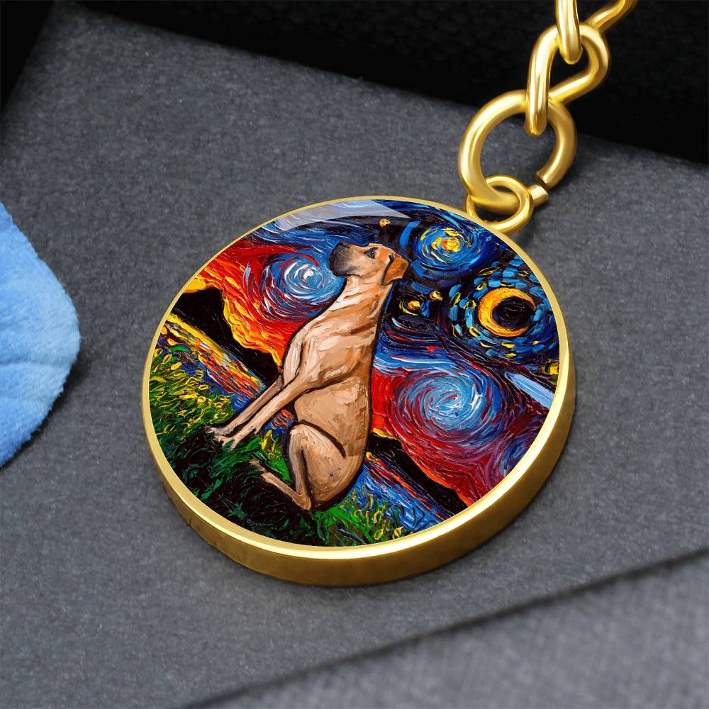 Fawn Great Dane Starry Night Round Keychain