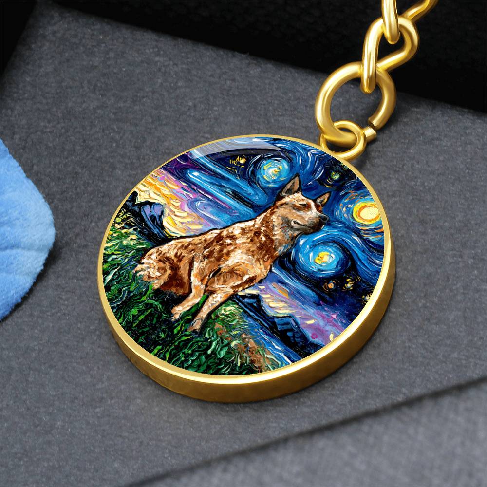 Red Heeler Starry Night Round Keychain