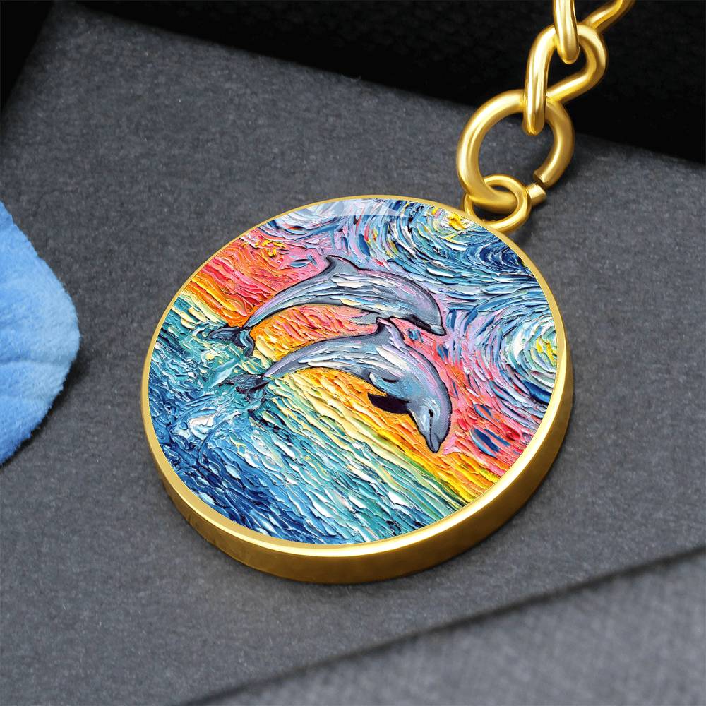 Dolphins Starry Night Round Keychain