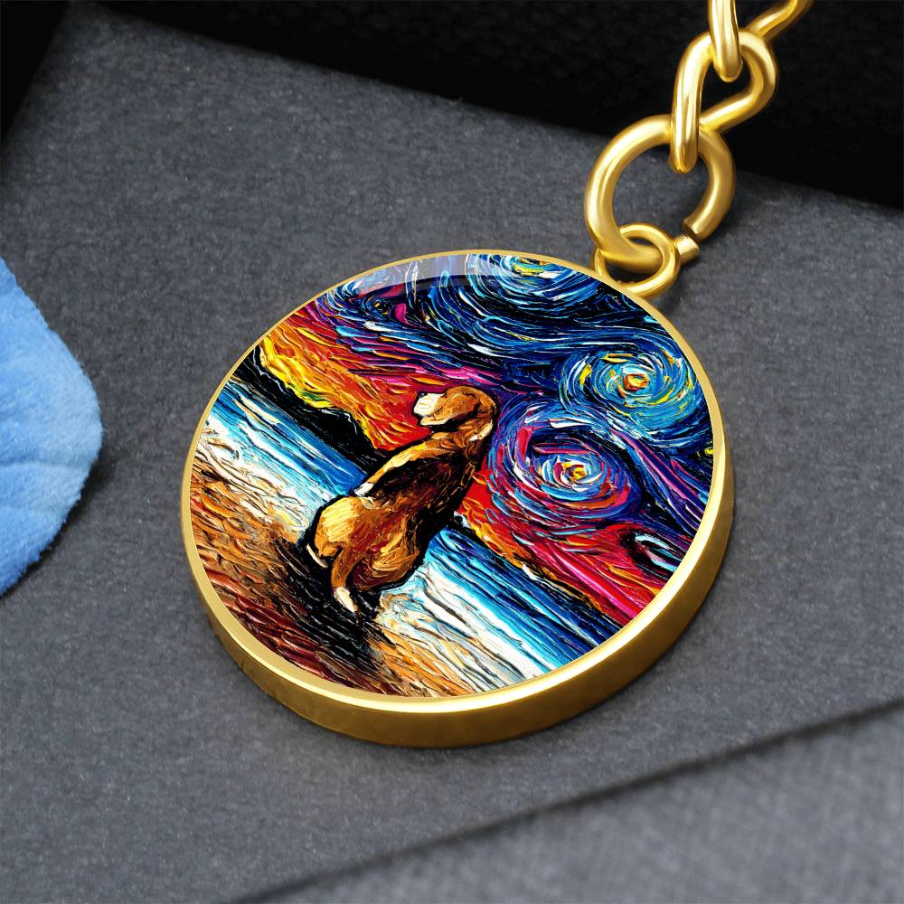 Beagle at the Beach Starry Night Round Keychain