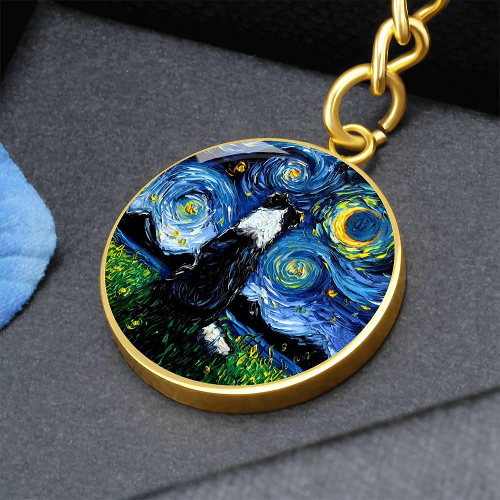 Border Collie Back Starry Night Round Keychain