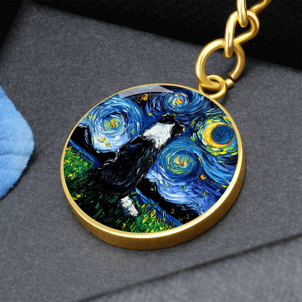 Border Collie Back Starry Night Round Keychain