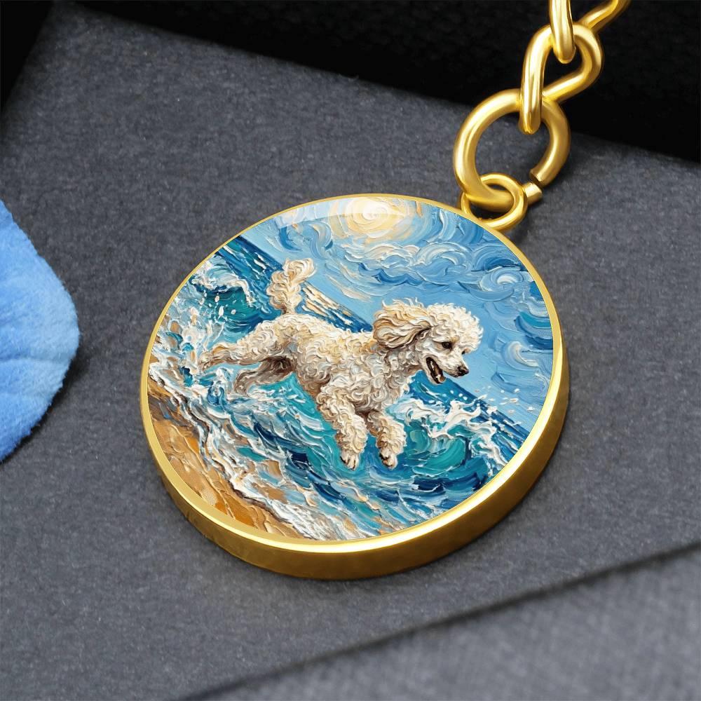 Beach Day - White Toy Poodle Round Keychain
