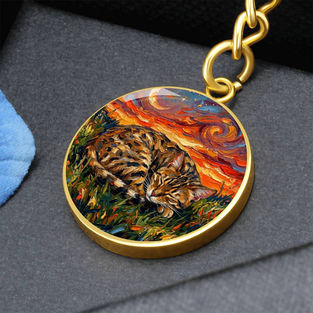 Sleepy Egyptian Mau Night Round Keychain