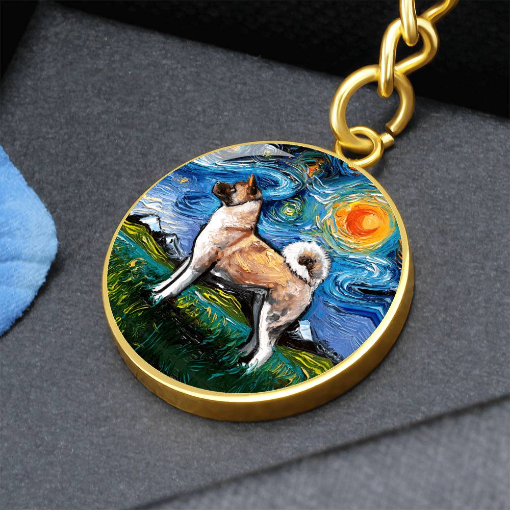 Akita Starry Night Round Keychain