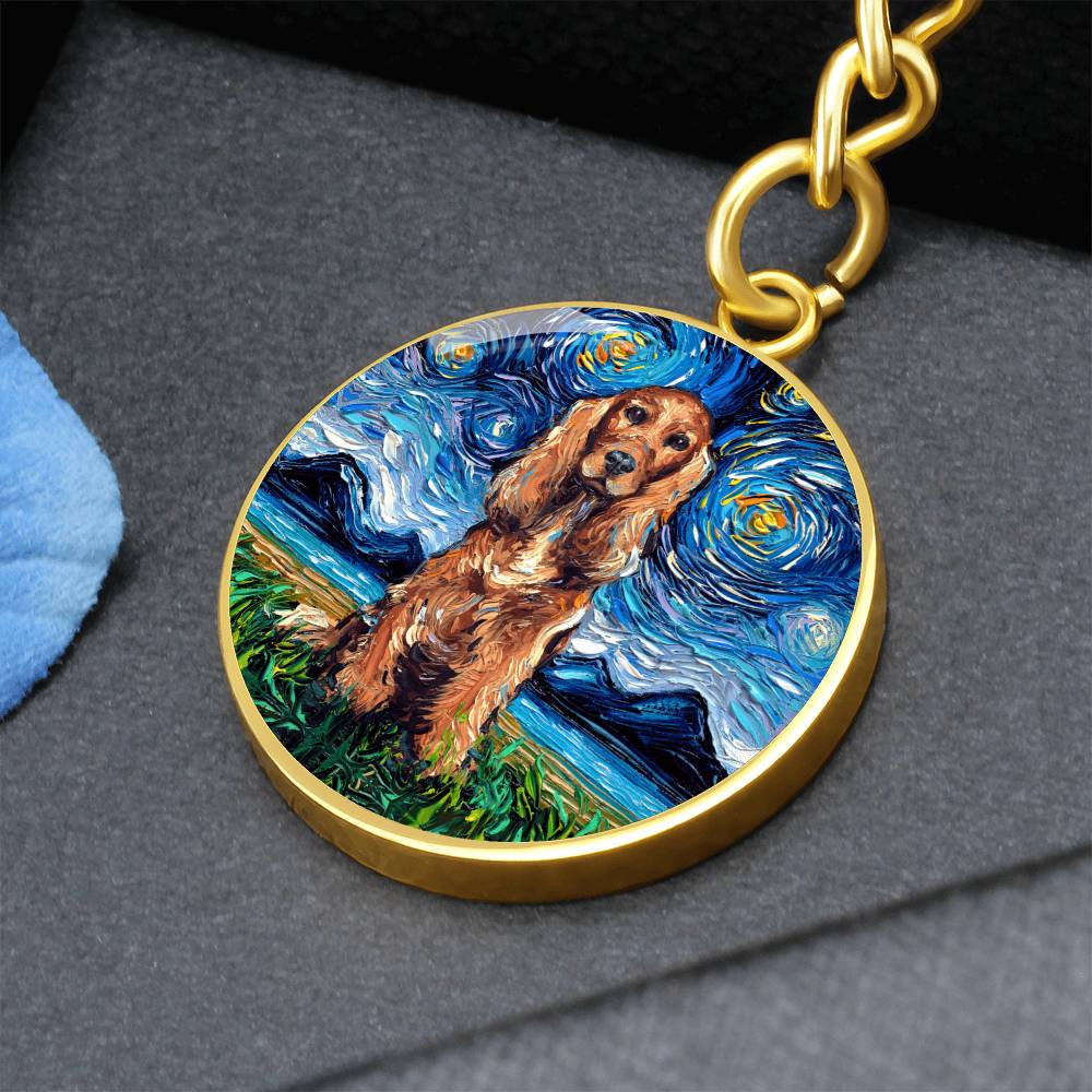 Red Cocker Spaniel Starry Night Round Keychain