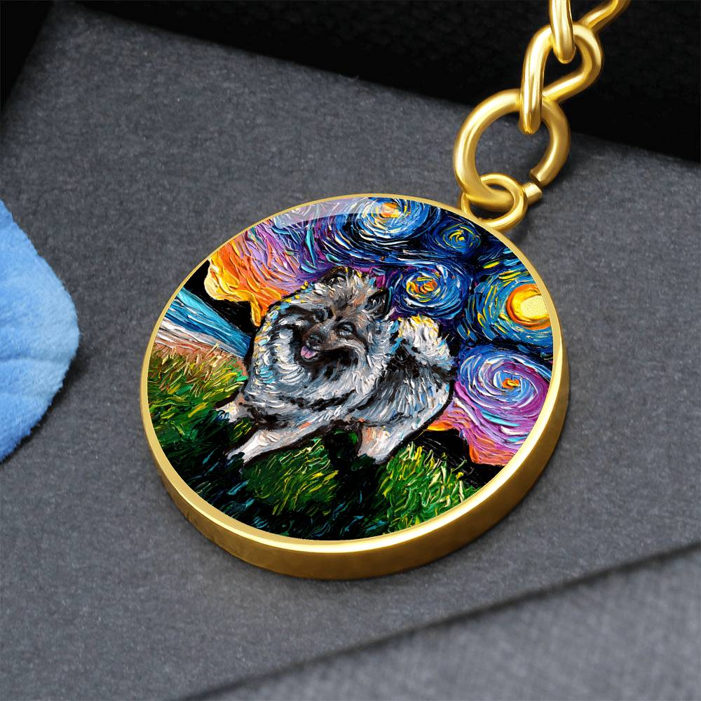 Keeshond Starry Night Round Keychain