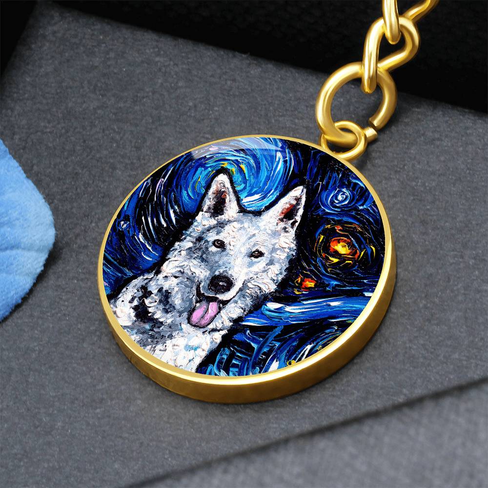 Swiss Shepherd Starry Night Round Keychain