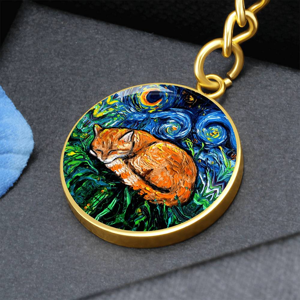 Sleeping Orange Tabby Starry Night Round Keychain