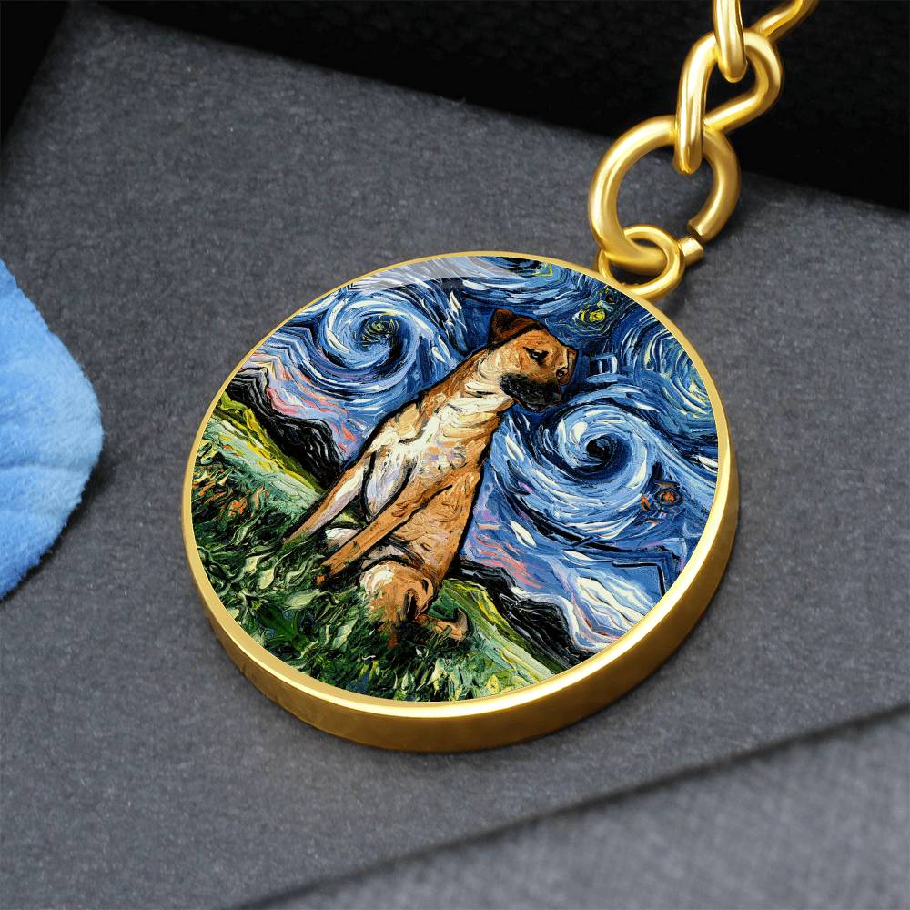 Black Mouth Cur Starry Night Round Keychain