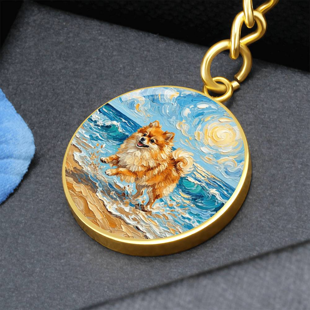 Beach Day - Pomeranian Round Keychain