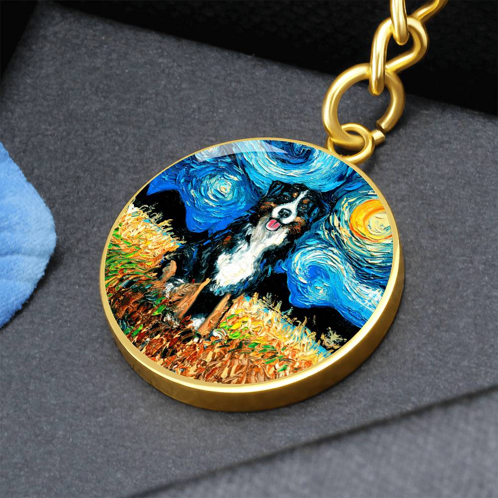 Bernese Mountain Dog Starry Night Round Keychain