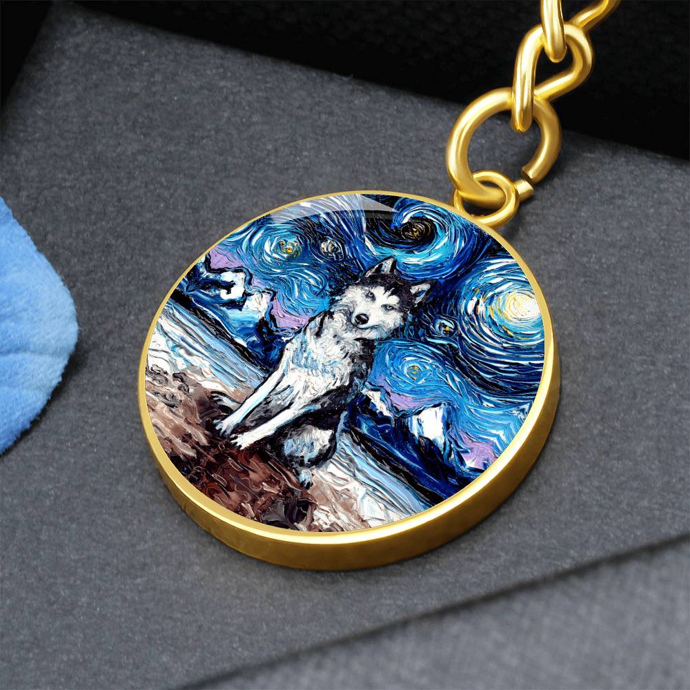 Husky Starry Night Round Keychain