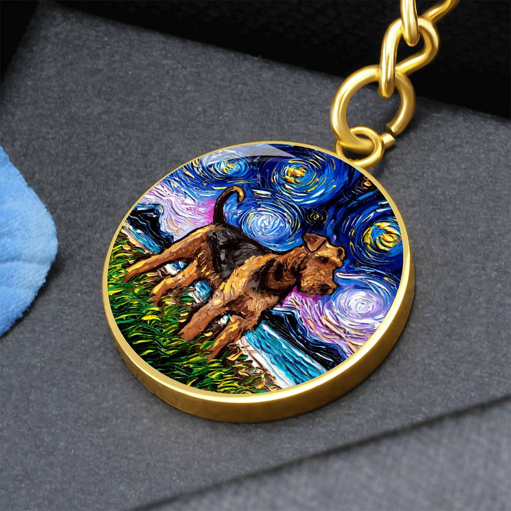 Airedale Starry Night Round Keychain