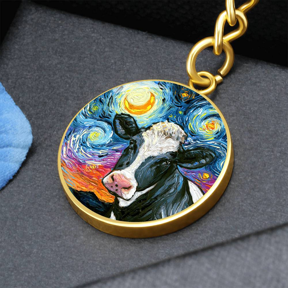 Holstein Starry Night Round Keychain