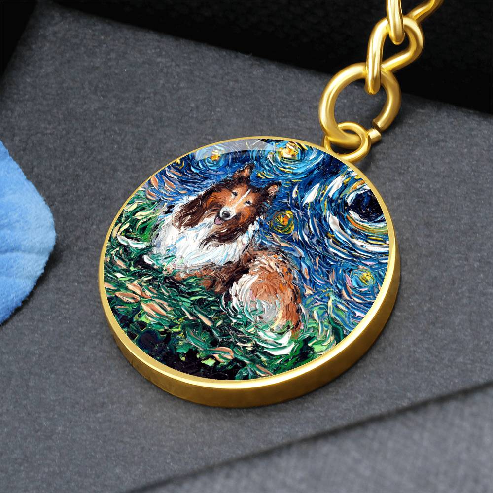 Collie Starry Night Round Keychain